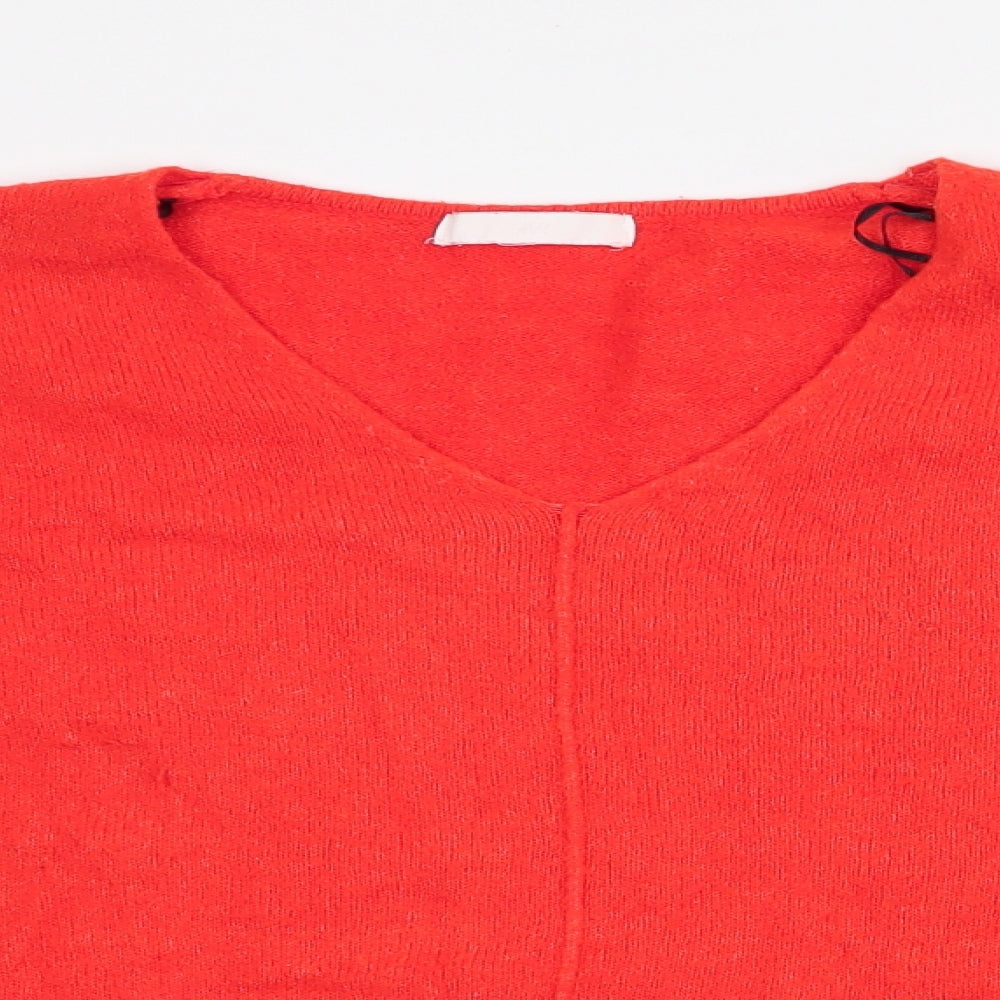 H&M Womens Orange V-Neck  Acrylic Pullover Jumper Size M