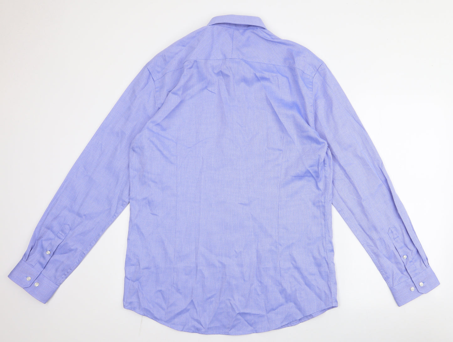 Skopes Mens Blue Geometric 100% Cotton  Dress Shirt Size 16.5 Collared Button