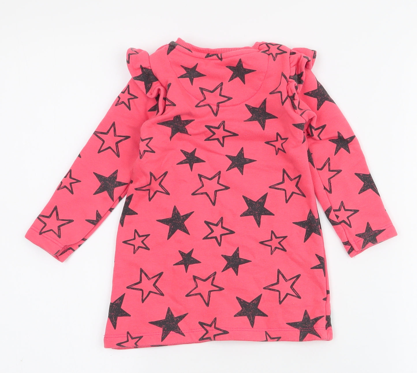 Fred & flo Girls Pink Spotted Cotton A-Line  Size 9-12 Months  Round Neck Button - stars