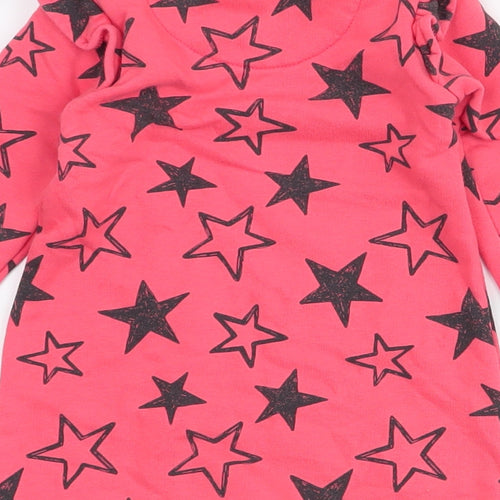 Fred & flo Girls Pink Spotted Cotton A-Line  Size 9-12 Months  Round Neck Button - stars