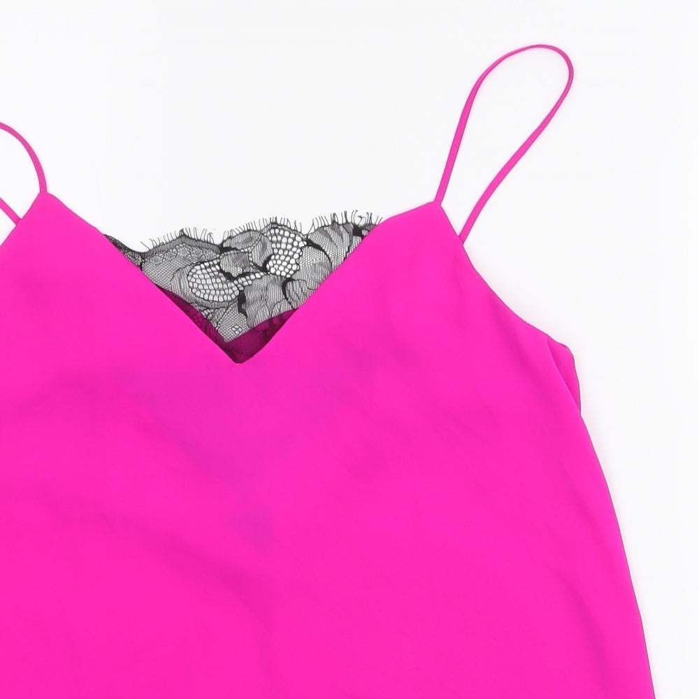 Topshop Womens Pink  Polyester Camisole Tank Size 8 V-Neck - lace