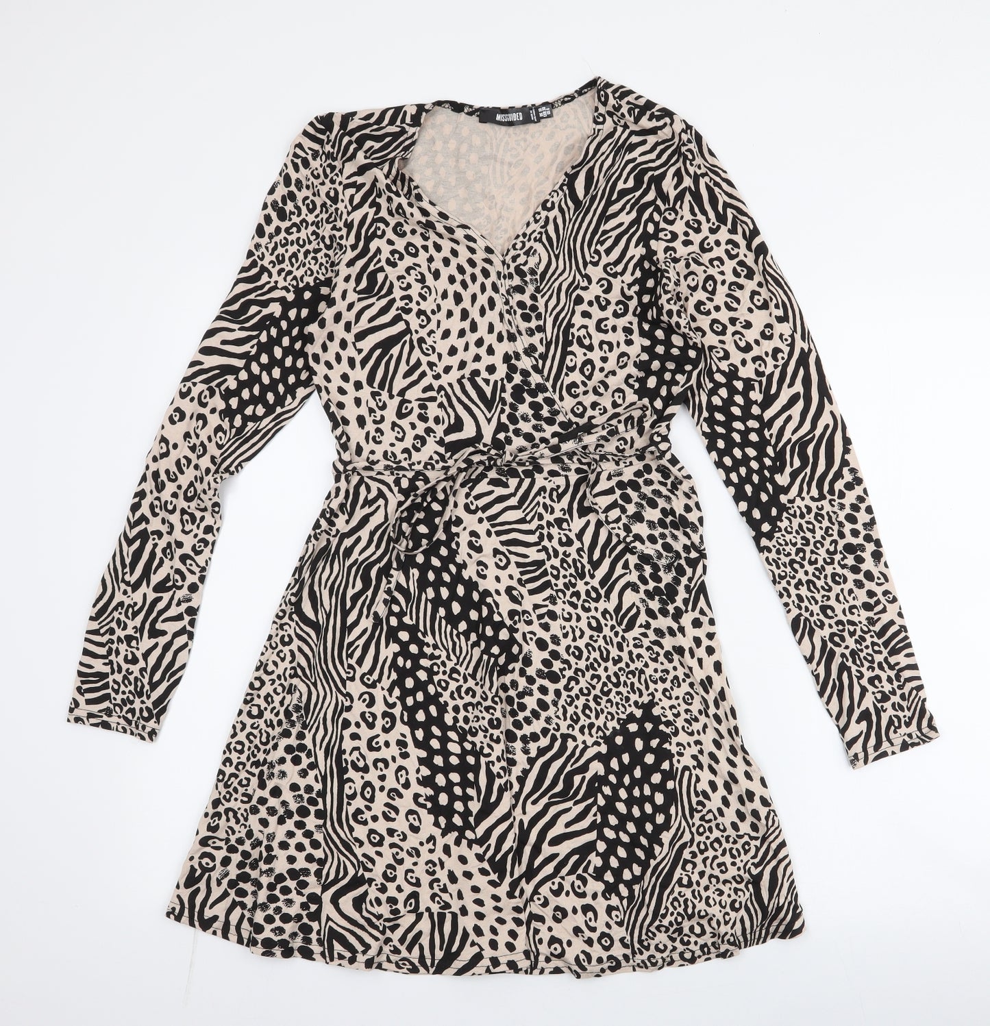 Missguided Womens Multicoloured Animal Print Viscose Skater Dress  Size 10  V-Neck Pullover
