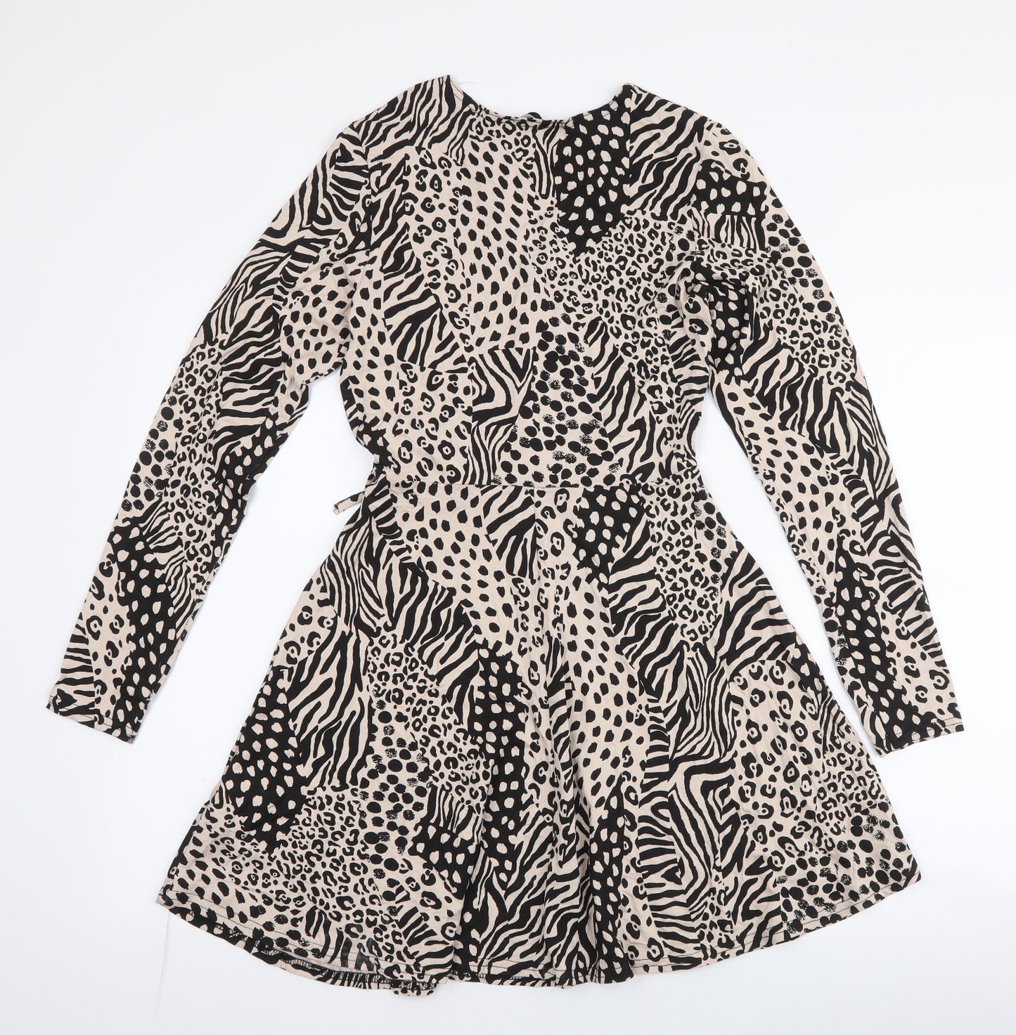 Missguided Womens Multicoloured Animal Print Viscose Skater Dress  Size 10  V-Neck Pullover