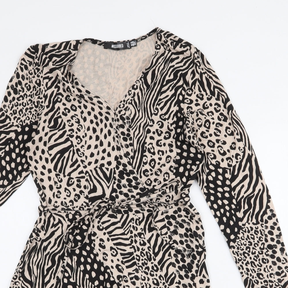Missguided Womens Multicoloured Animal Print Viscose Skater Dress  Size 10  V-Neck Pullover