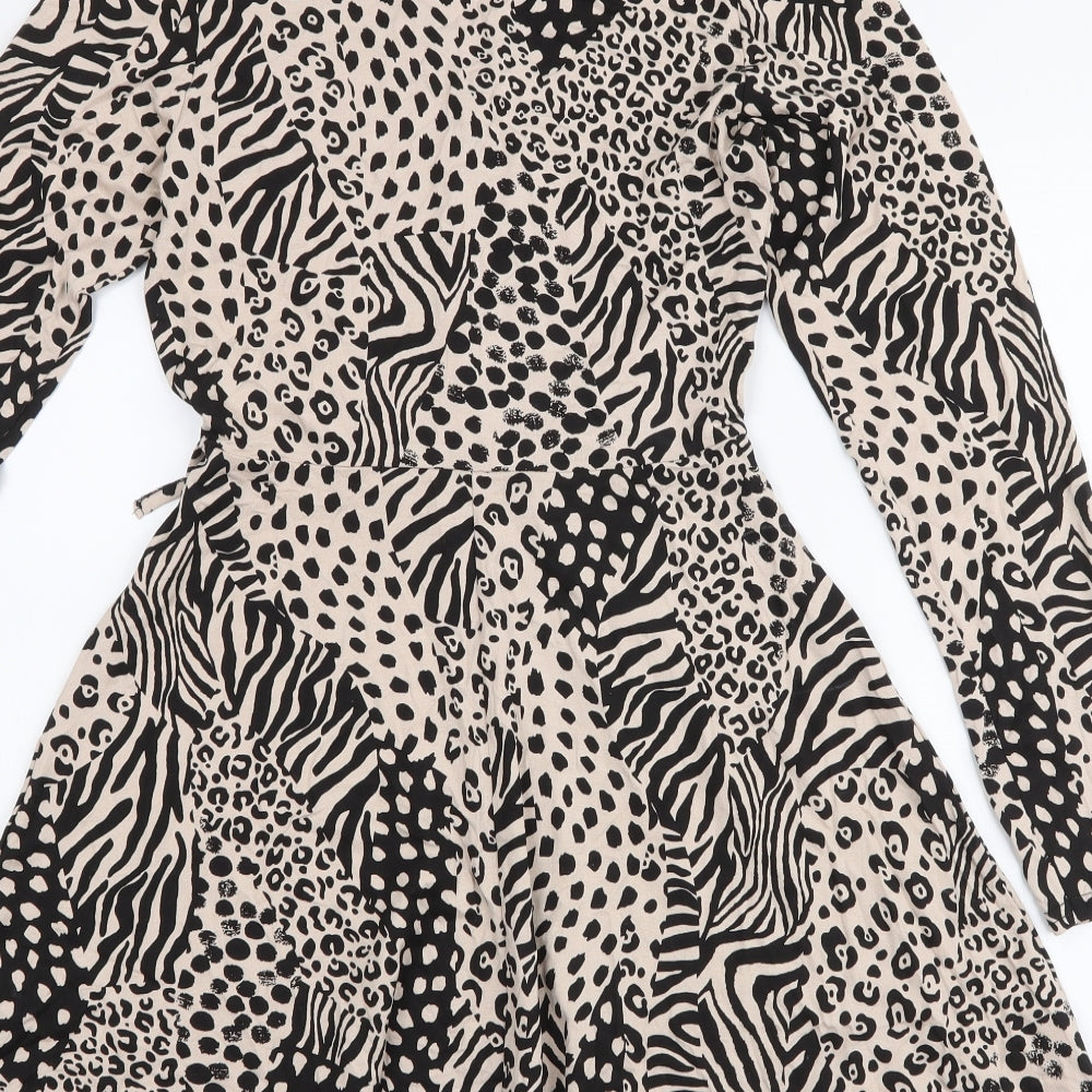 Missguided Womens Multicoloured Animal Print Viscose Skater Dress  Size 10  V-Neck Pullover