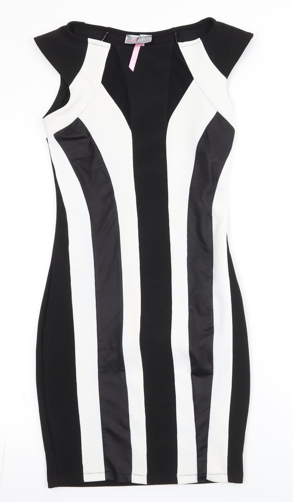 Lipsy Womens Black Striped Polyester Pencil Dress  Size 8  Boat Neck Zip - Mesh Neckline