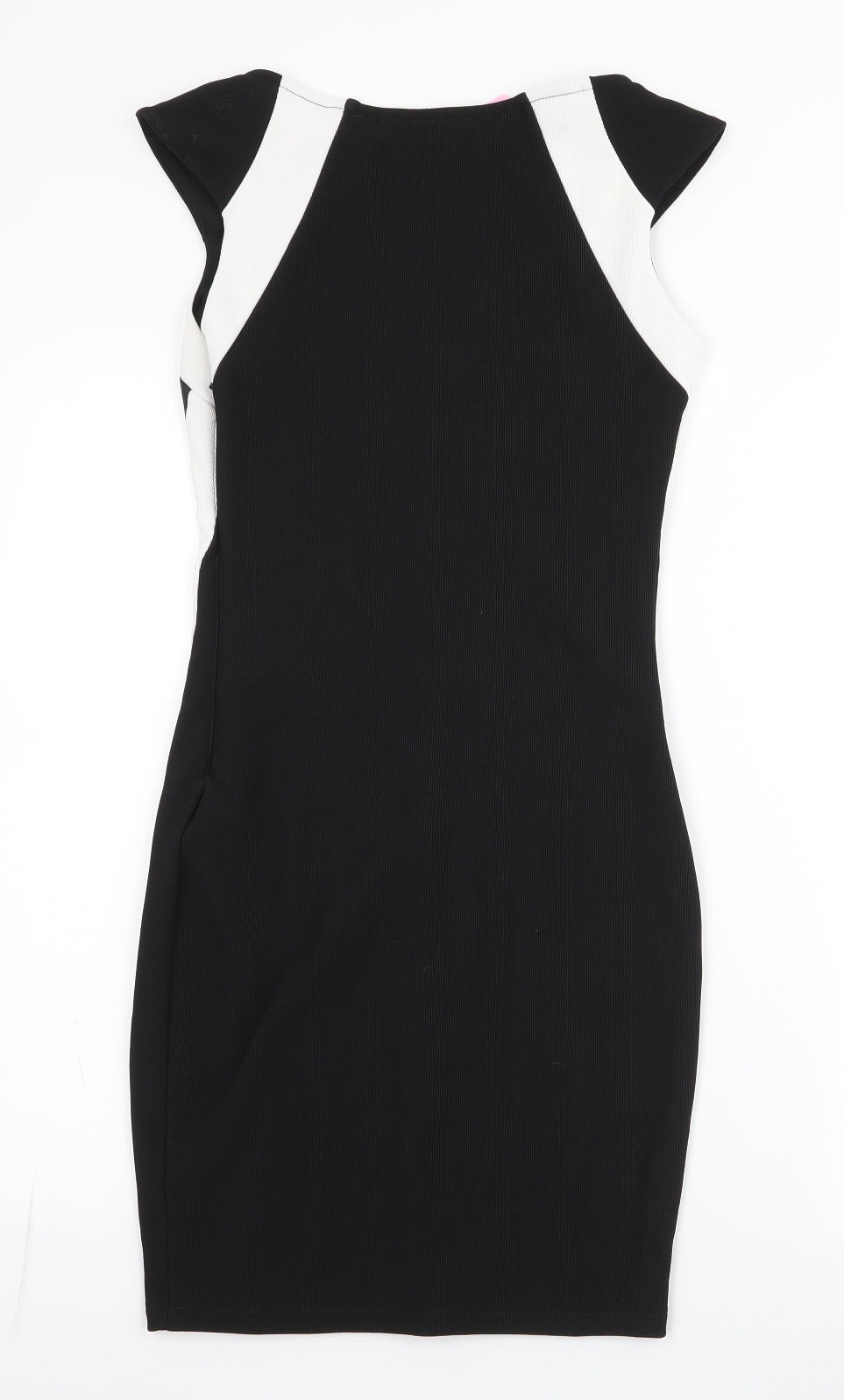 Lipsy Womens Black Striped Polyester Pencil Dress  Size 8  Boat Neck Zip - Mesh Neckline