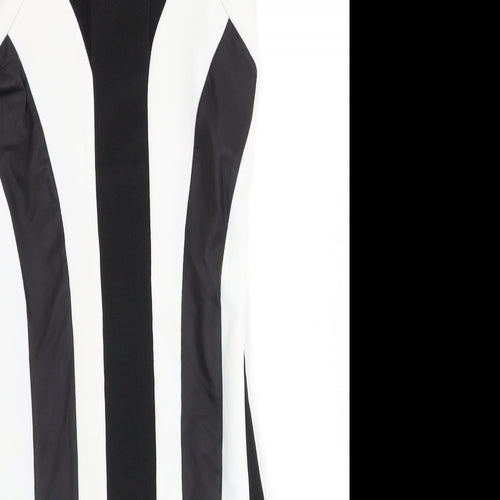 Lipsy Womens Black Striped Polyester Pencil Dress  Size 8  Boat Neck Zip - Mesh Neckline