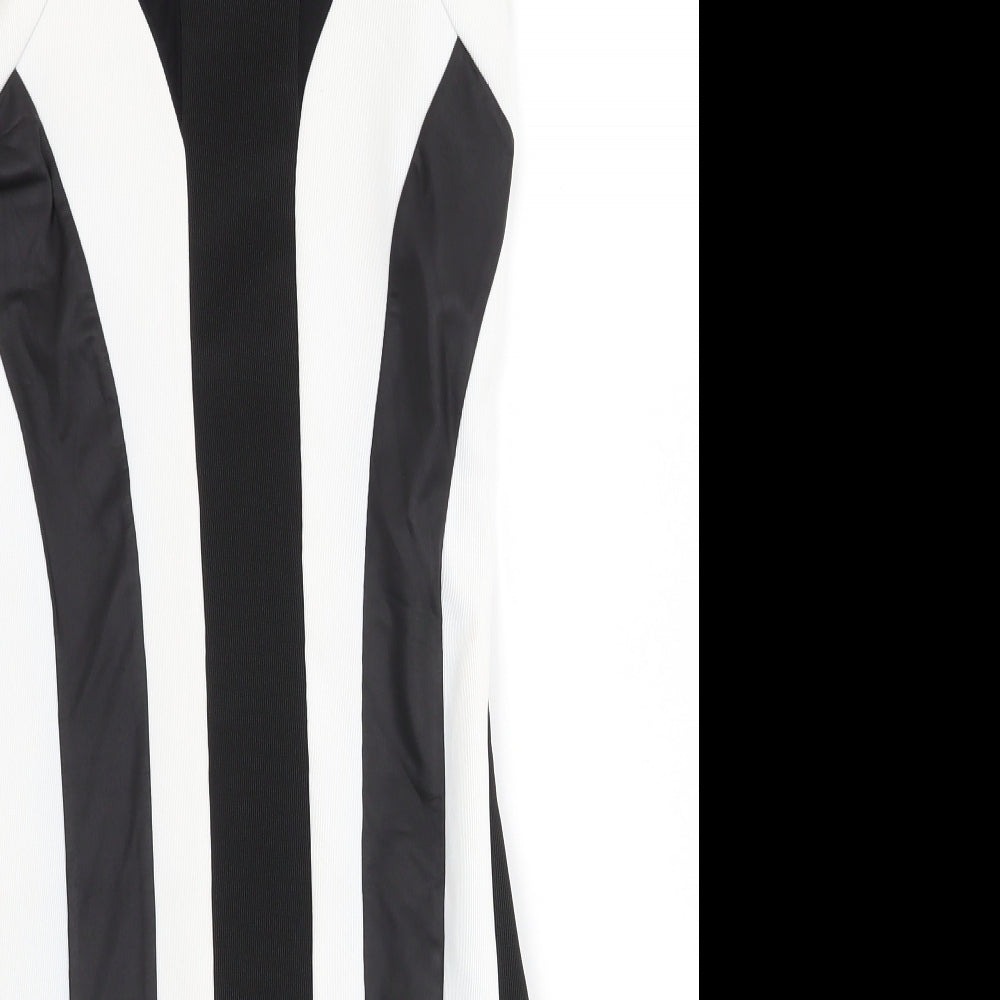 Lipsy Womens Black Striped Polyester Pencil Dress  Size 8  Boat Neck Zip - Mesh Neckline
