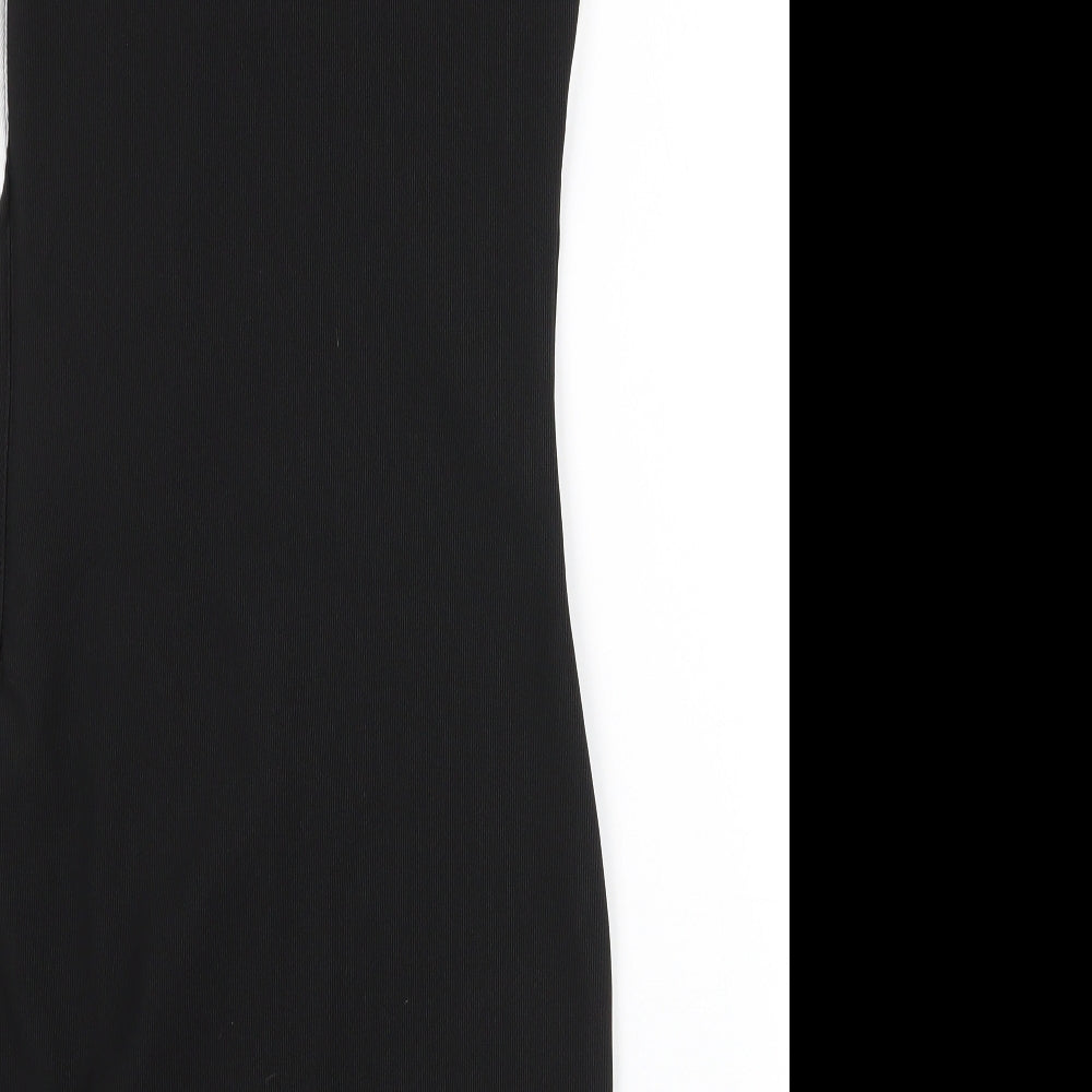 Lipsy Womens Black Striped Polyester Pencil Dress  Size 8  Boat Neck Zip - Mesh Neckline