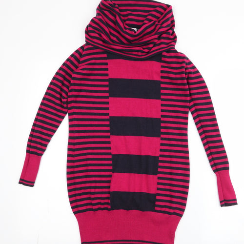 Per Una Womens Pink Roll Neck Striped Acrylic Pullover Jumper Size 8