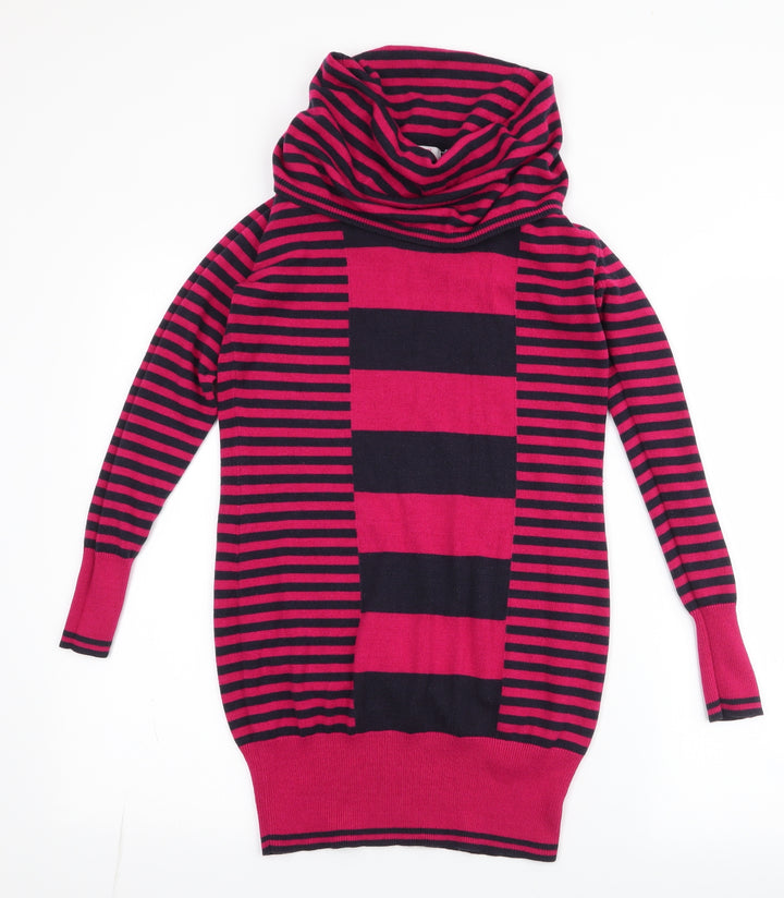 Per Una Womens Pink Roll Neck Striped Acrylic Pullover Jumper Size 8