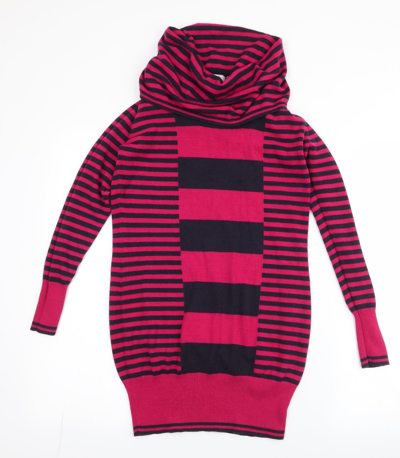 Per Una Womens Pink Roll Neck Striped Acrylic Pullover Jumper Size 8