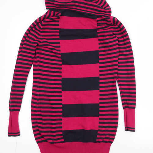 Per Una Womens Pink Roll Neck Striped Acrylic Pullover Jumper Size 8
