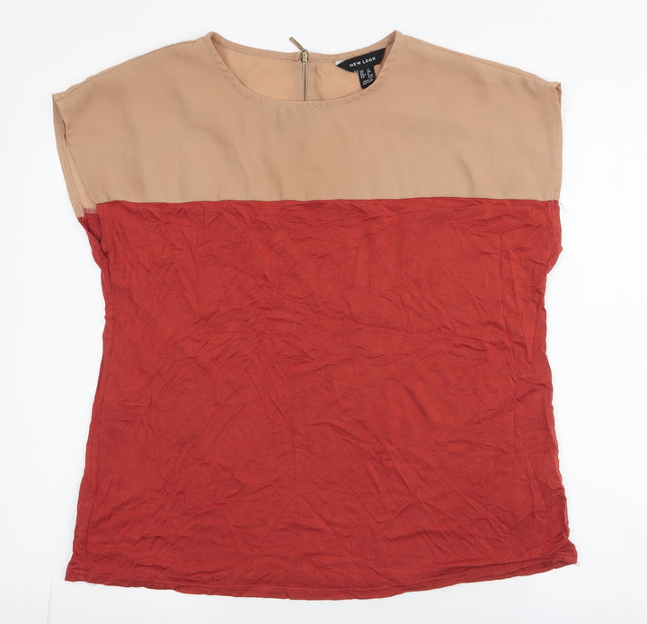 New Look Womens Orange Polyester Jersey T-Shirt Size 12 Round Neck
