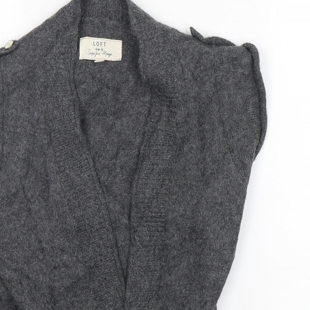 LOFT Womens Grey V-Neck  Alpaca Cardigan Jumper Size 4