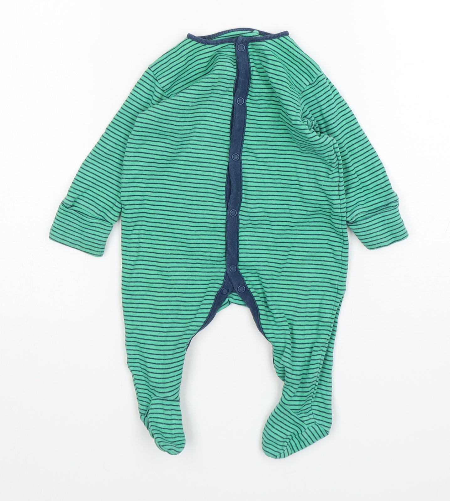 NEXT Boys Green Striped Cotton Babygrow One-Piece Size 3-6 Months  Snap