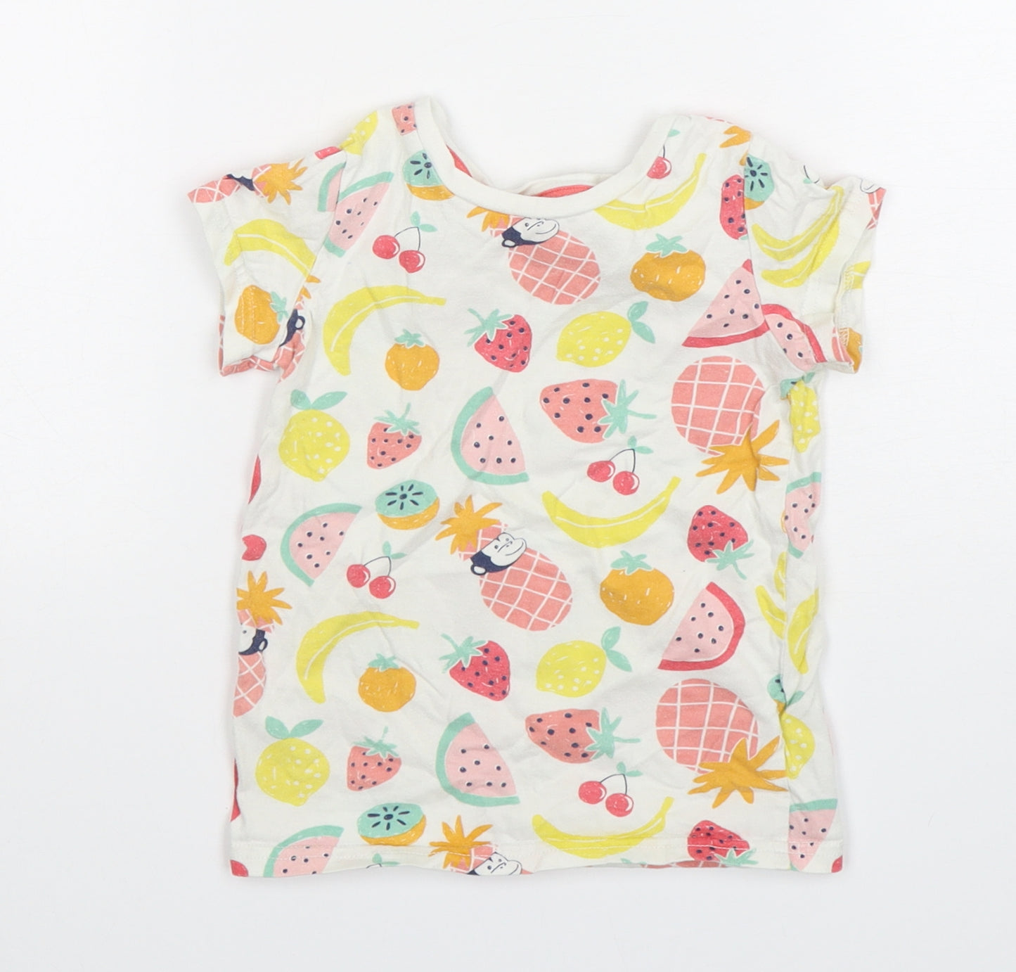 Marks and Spencer Girls Multicoloured Geometric Cotton Basic T-Shirt Size 4-5 Years Round Neck Pullover