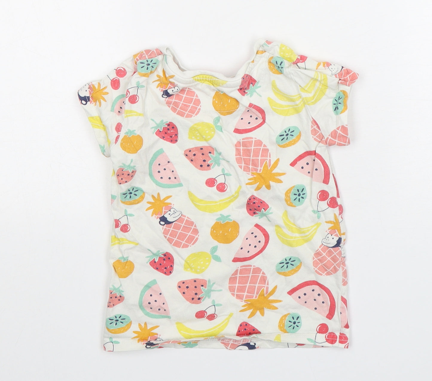 Marks and Spencer Girls Multicoloured Geometric Cotton Basic T-Shirt Size 4-5 Years Round Neck Pullover