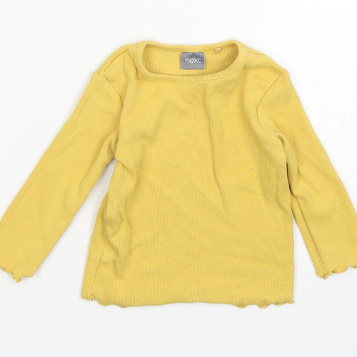 NEXT Girls Yellow  Cotton Basic T-Shirt Size 3-6 Months Round Neck Pullover