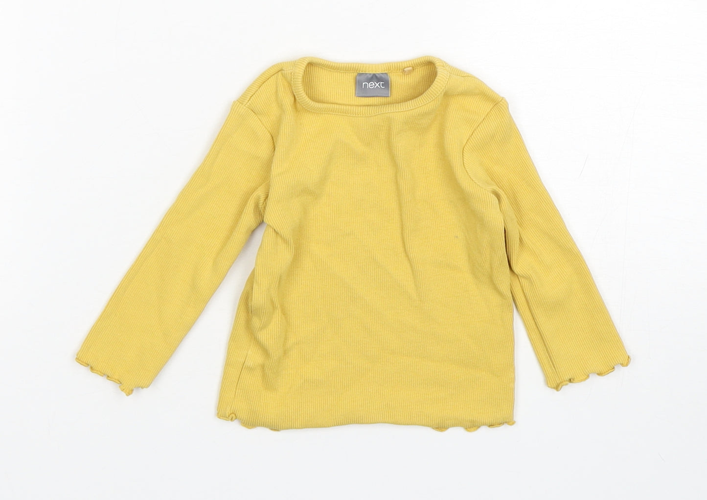 NEXT Girls Yellow  Cotton Basic T-Shirt Size 3-6 Months Round Neck Pullover