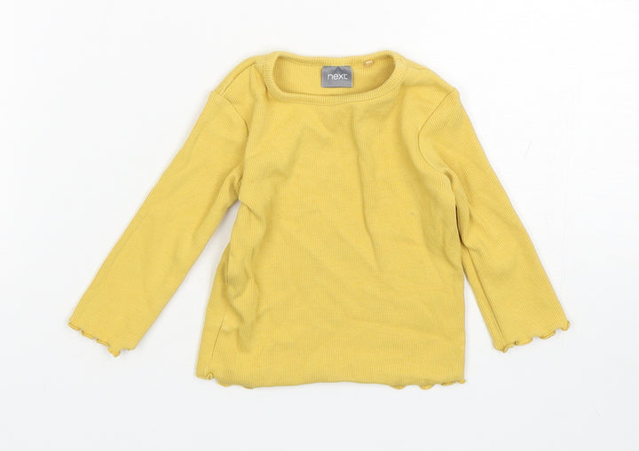 NEXT Girls Yellow  Cotton Basic T-Shirt Size 3-6 Months Round Neck Pullover