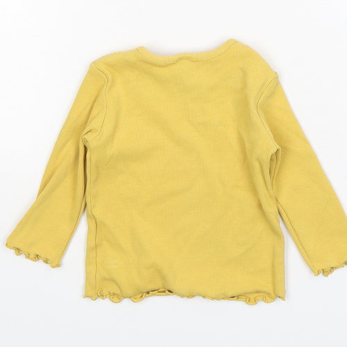 NEXT Girls Yellow  Cotton Basic T-Shirt Size 3-6 Months Round Neck Pullover