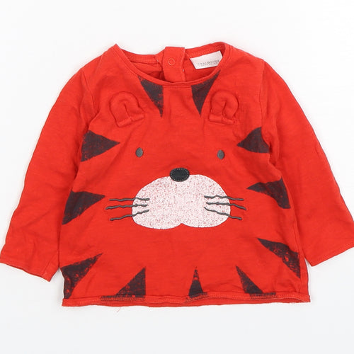 NEXT Boys Red Geometric Cotton Basic T-Shirt Size 3-6 Months Round Neck Pullover - Tiger Print