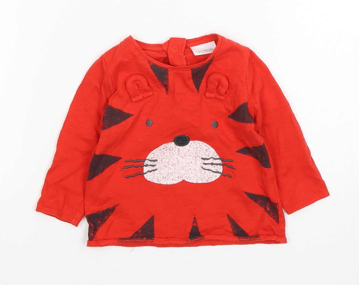 NEXT Boys Red Geometric Cotton Basic T-Shirt Size 3-6 Months Round Neck Pullover - Tiger Print