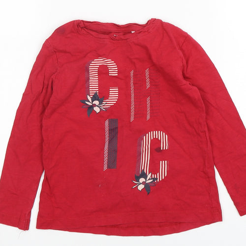 Name It  Girls Red  Cotton Basic T-Shirt Size 6 Years Round Neck Pullover