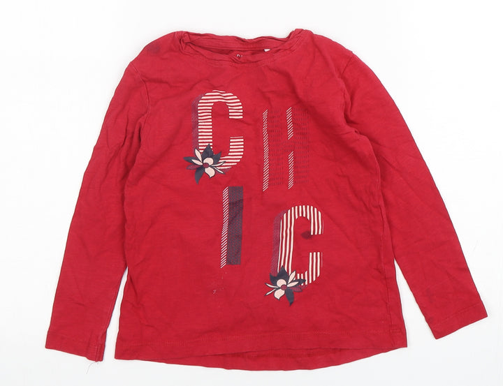 Name It Girls Red Cotton Basic T-Shirt Size 6 Years Round Neck Pullover