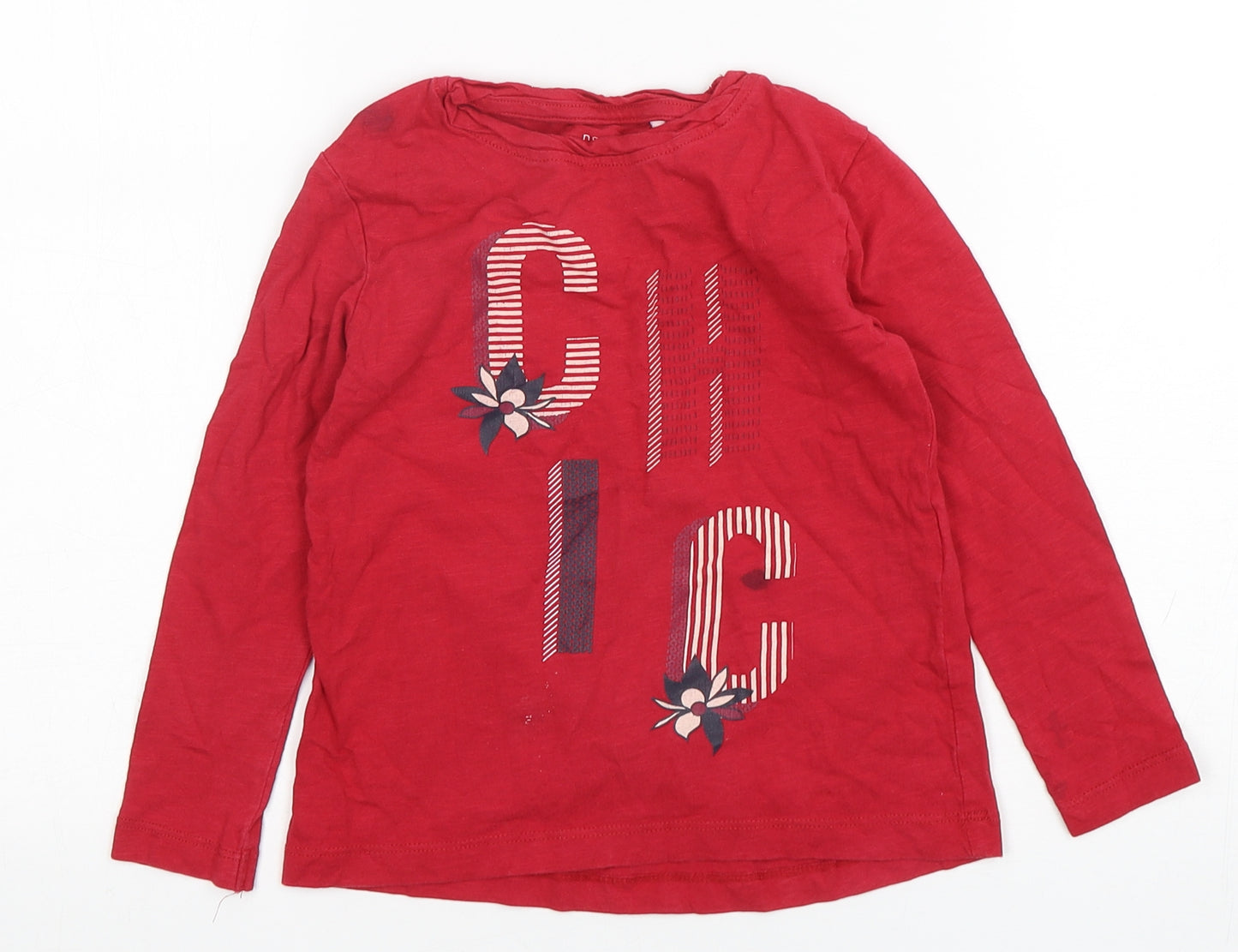 Name It  Girls Red  Cotton Basic T-Shirt Size 6 Years Round Neck Pullover
