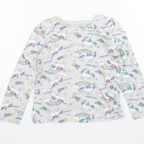 Primark Girls Grey Geometric Cotton Top Pyjama Top Size 5-6 Years  Pullover - unicorn