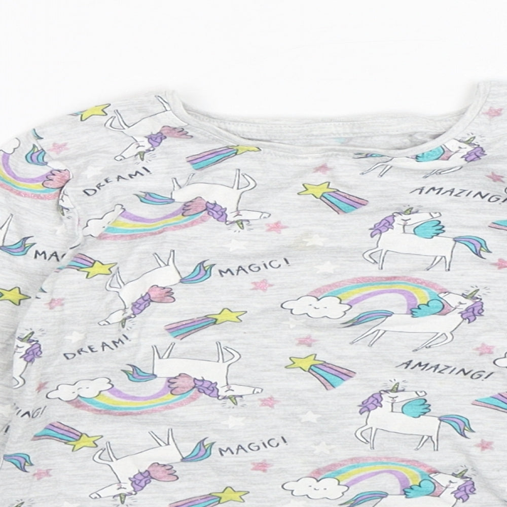 Primark Girls Grey Geometric Cotton Top Pyjama Top Size 5-6 Years  Pullover - unicorn