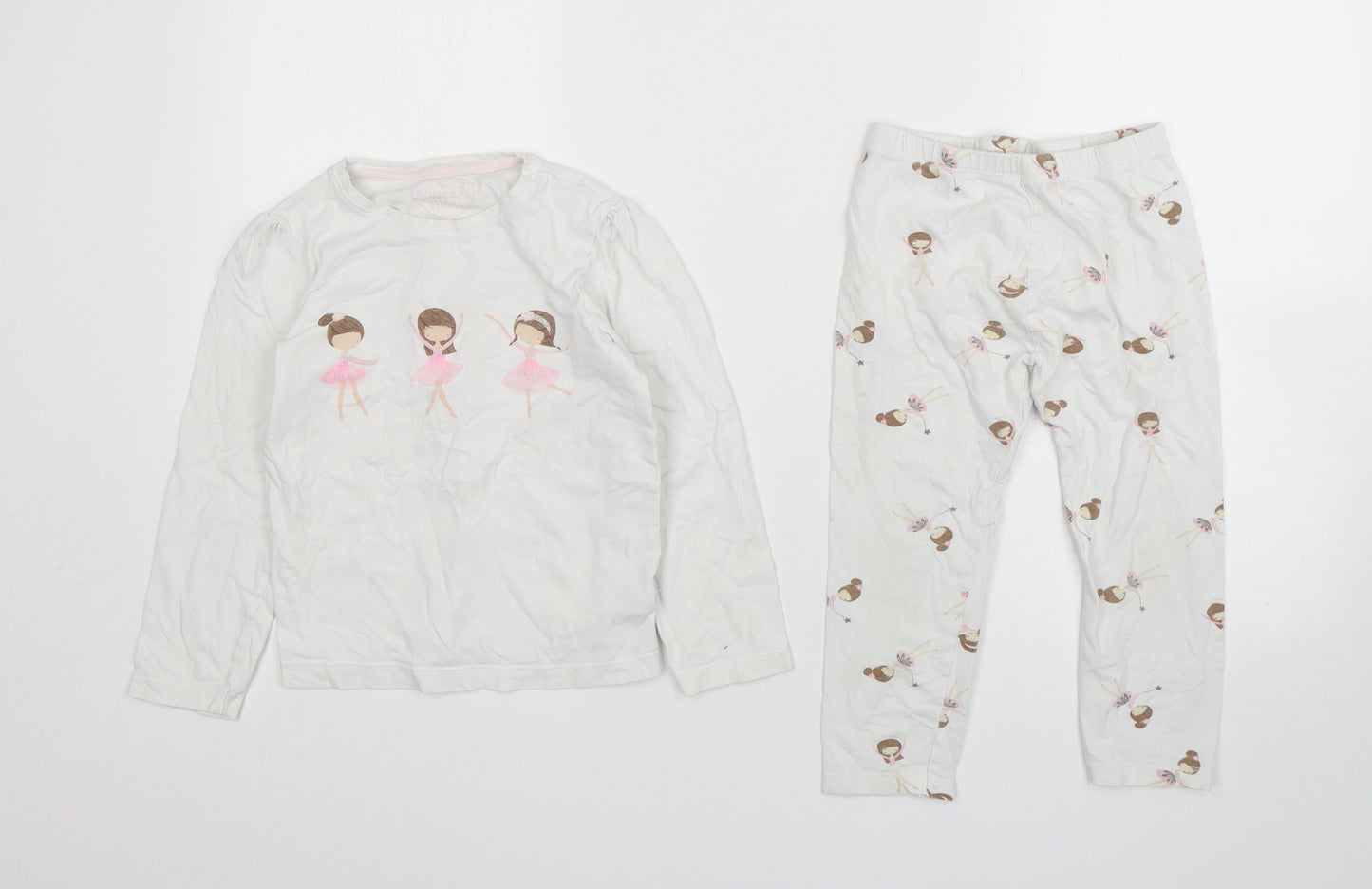 Mothercare Girls White Spotted Cotton  Pyjama Set Size 5-6 Years  Pullover - ballerina