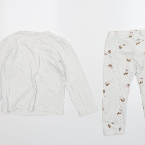 Mothercare Girls White Spotted Cotton  Pyjama Set Size 5-6 Years  Pullover - ballerina