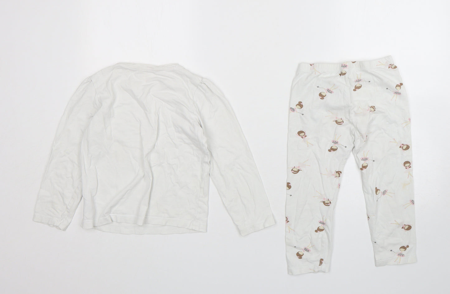Mothercare Girls White Spotted Cotton  Pyjama Set Size 5-6 Years  Pullover - ballerina