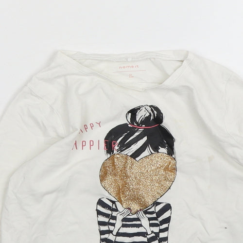 Name It  Girls White  Cotton Basic T-Shirt Size 6 Years Round Neck Pullover