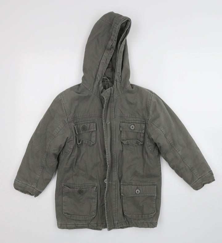 Mothercare Boys Green Parka Coat Size 7-8 Years Zip