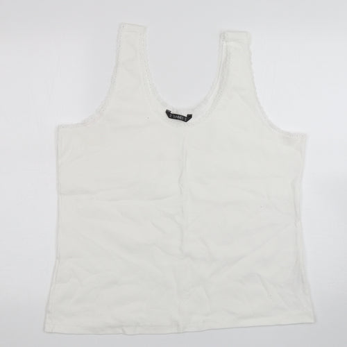 Dunnes Stores Womens White  Cotton Basic Tank Size 2XL Round Neck