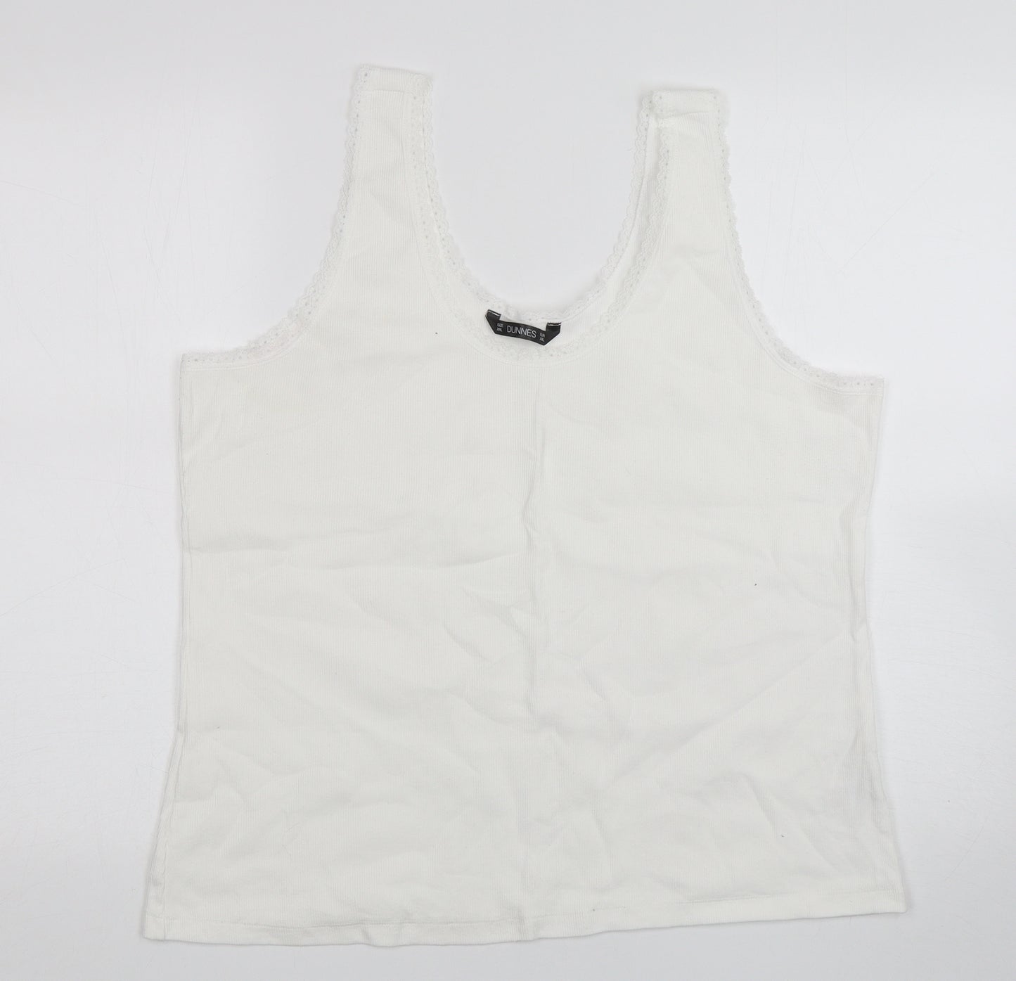 Dunnes Stores Womens White  Cotton Basic Tank Size 2XL Round Neck