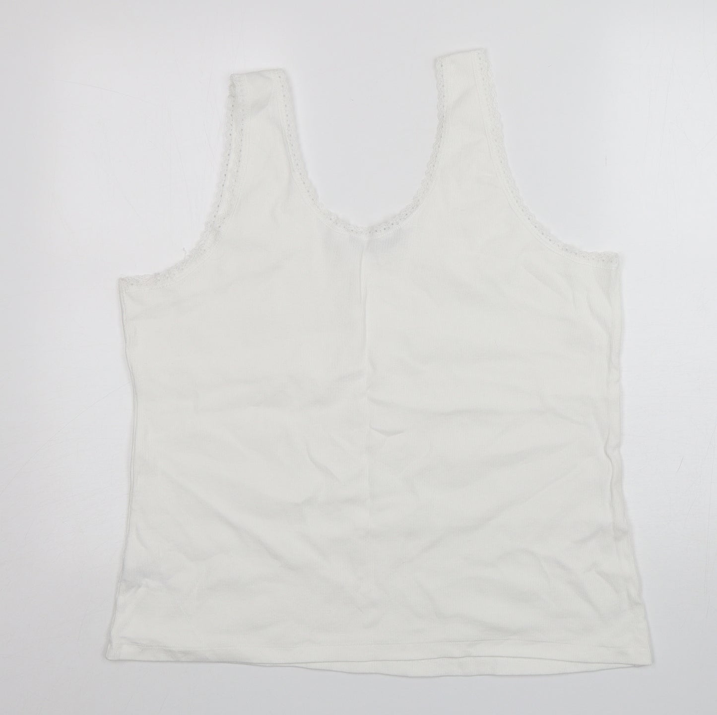 Dunnes Stores Womens White  Cotton Basic Tank Size 2XL Round Neck
