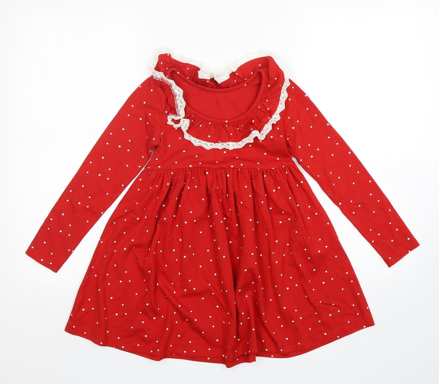 Leigh Tucker Girls Red Polka Dot Cotton A-Line  Size 5-6 Years  Round Neck Pullover