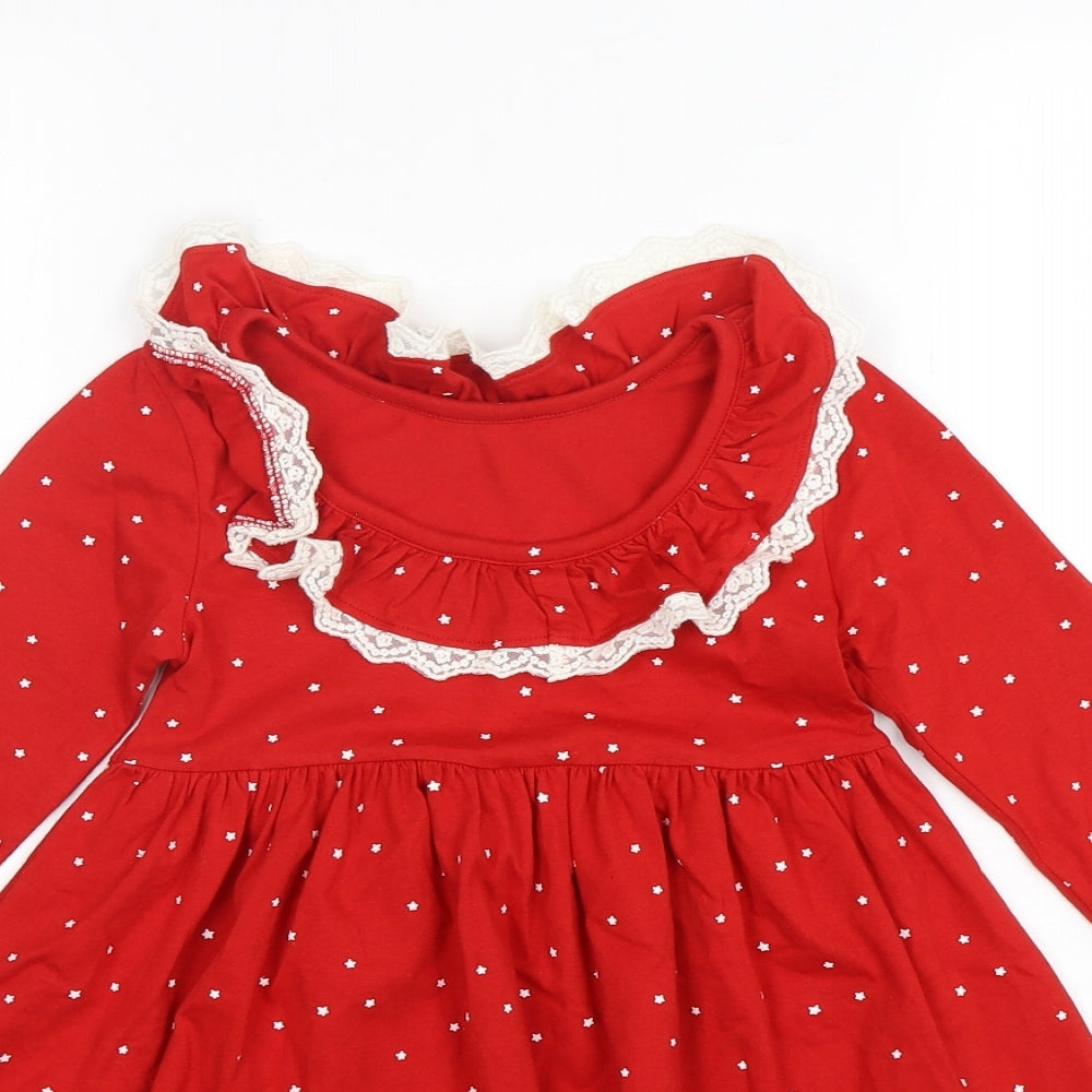 Leigh Tucker Girls Red Polka Dot Cotton A-Line  Size 5-6 Years  Round Neck Pullover