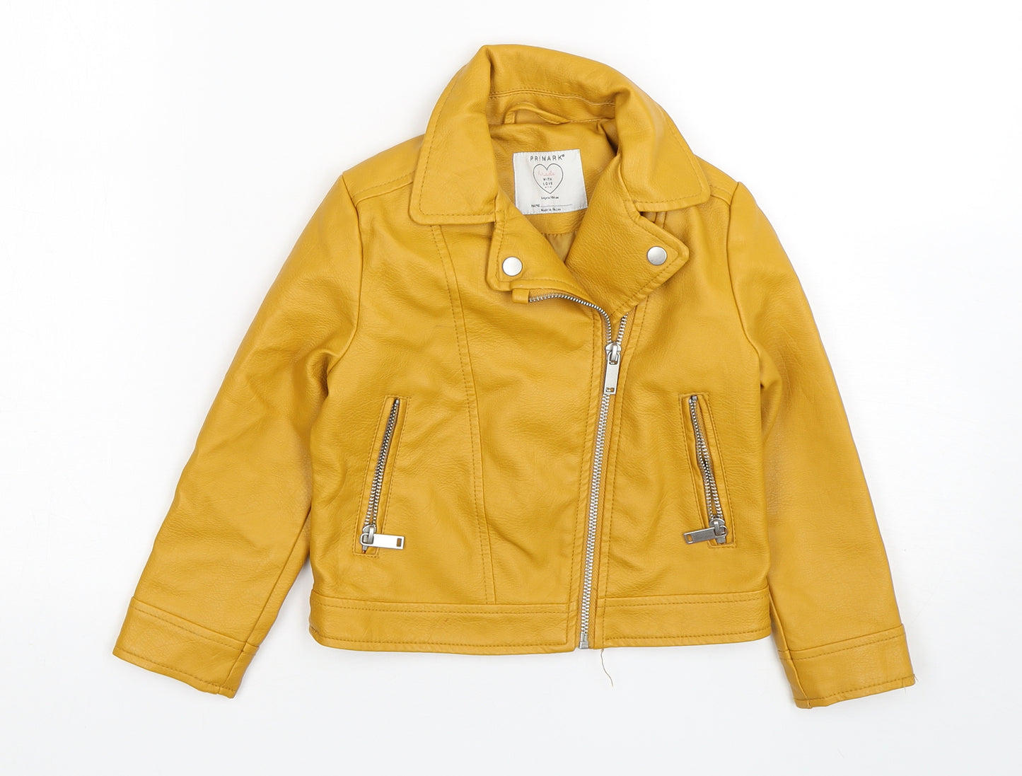 Primark Girls Yellow   Biker Jacket Size 3-4 Years  Zip