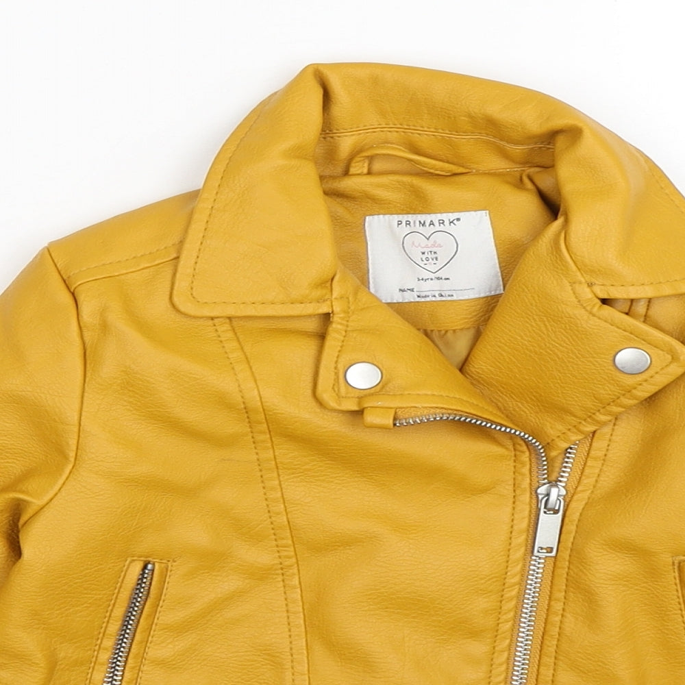 Primark Girls Yellow   Biker Jacket Size 3-4 Years  Zip