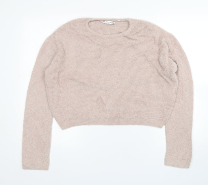 Pull&Bear Womens Pink Round Neck  Nylon Pullover Jumper Size M