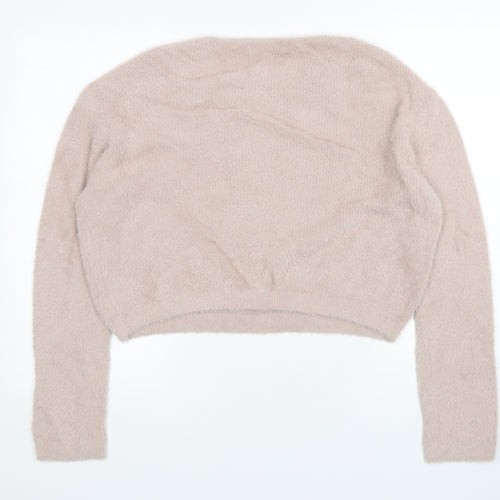 Pull&Bear Womens Pink Round Neck  Nylon Pullover Jumper Size M