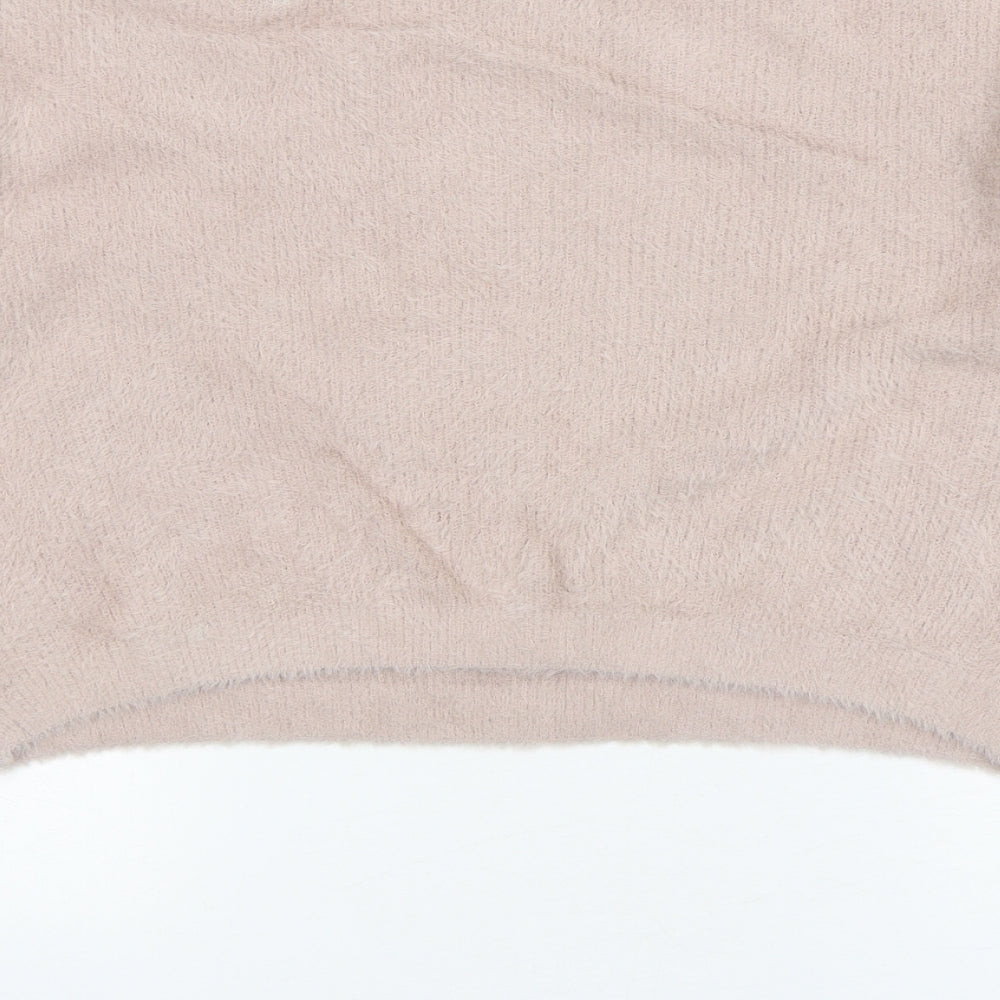 Pull&Bear Womens Pink Round Neck  Nylon Pullover Jumper Size M