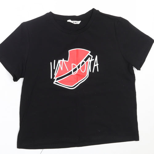 SheIn Girls Black  Cotton Basic T-Shirt Size 11-12 Years Round Neck